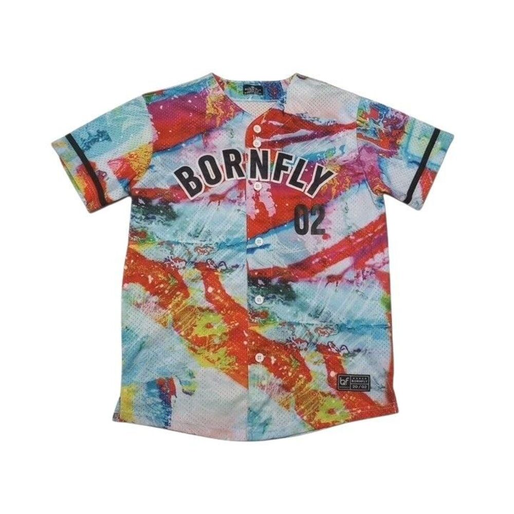 Born Fly Boys Large (14-16) Button Up Jersey Shirt‎ Multicolor 100% Polyester